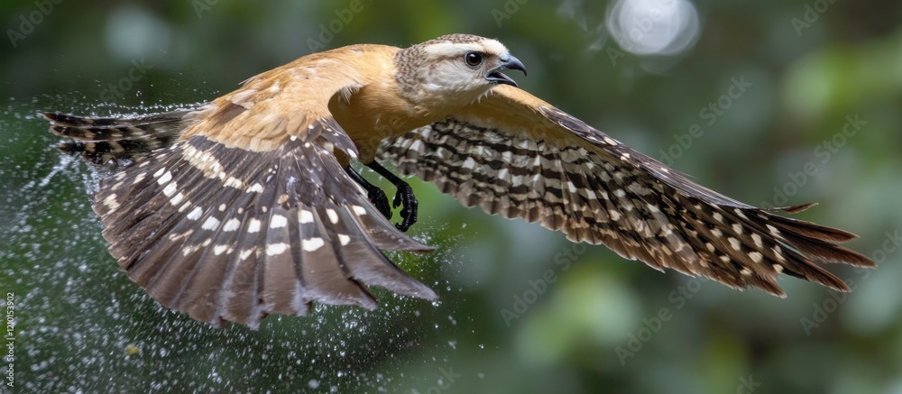 Obraz premium Bird in flight, rainforest, water droplets, blurred background, nature photography