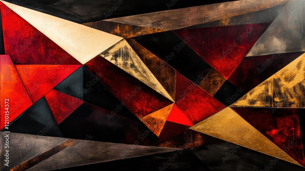 custom made wallpaper toronto digitalAbstract geometric art composition featuring layered shapes in bold red, black, and gold tones with dynamic angles and textures