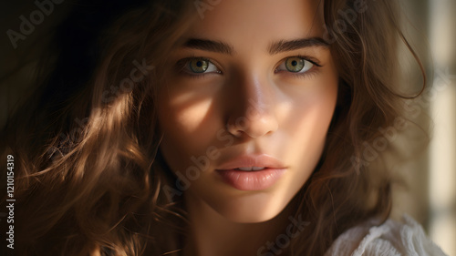 Serene Portrait of a Woman with Long Brown Hair photo