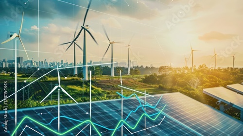 Renewable Energy, Sustainable Future, Windmills and Solar Panels