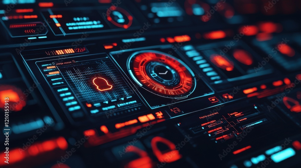Cybersecurity Threat Intelligence Risk Management concept. Cybersecurity Dashboard with Glowing Metrics and Advanced Digital Interface Cybersecurity Threat Intelligence Risk Management concept. Cybersecurity Dashboard with Glowing Metrics and Advanced Digital Interface