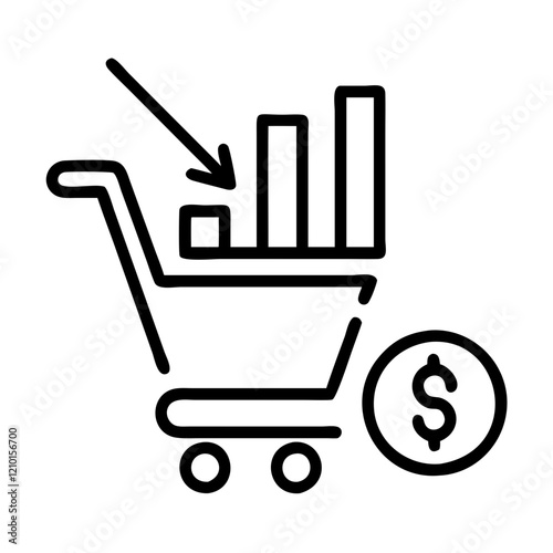 decreasing purchasing power icon, decreasing purchasing power line art - simple line art of decreasing purchasing power, perfect for decreasing purchasing power logos and icons