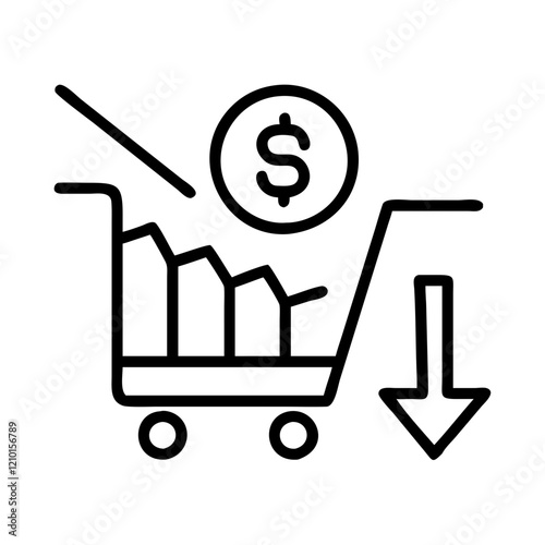 decreasing purchasing power icon, decreasing purchasing power line art - simple line art of decreasing purchasing power, perfect for decreasing purchasing power logos and icons