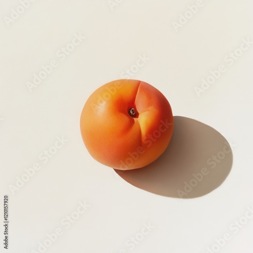 Ripe apricot with soft orange skin resting on a light surface casting a subtle shadow photo