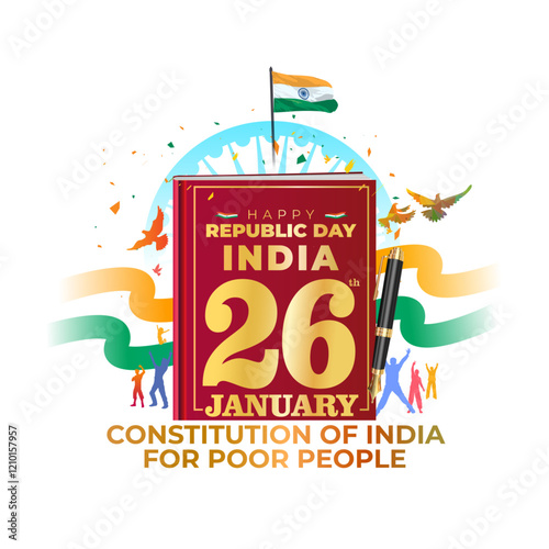 Happy Republic Day of India 26 january ceremony and Launch of Indian constitution for public celebration background.