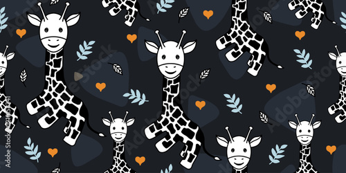 Seamless childish pattern with giraffe. Creative scandinavian kids texture for fabric, wrapping, textile, wallpaper, apparel. Vector illustration