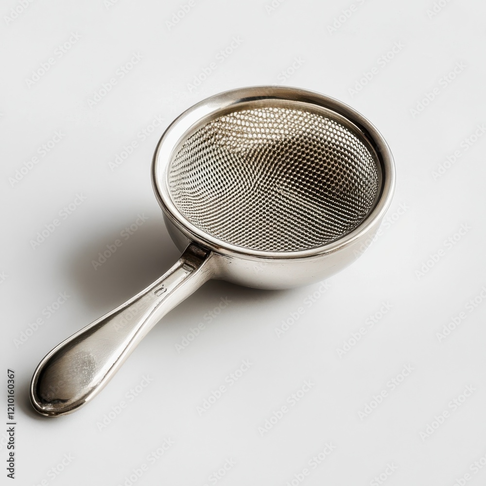 Polished silver tea strainer designed for brewing fine teas and enhancing flavor Polished silver tea strainer designed for brewing fine teas and enhancing flavor