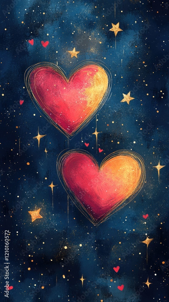 Romantic hearts in cosmic space digital art galaxy background love theme creative viewpoint Romantic hearts in cosmic space digital art galaxy background love theme creative viewpoint