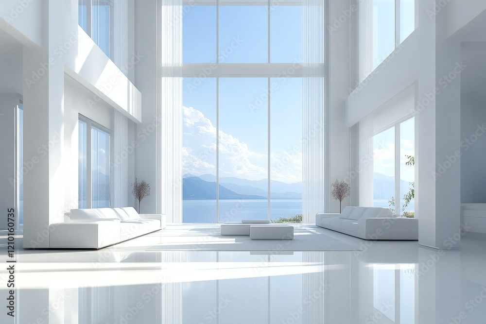 Fototapeta premium Luxurious great room with azure seascape