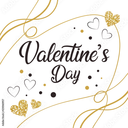 Handwritten Valentine's Day Typography with Gold Foil Hearts. Perfect for: Valentine's Day, luxury celebrations, romantic evenings