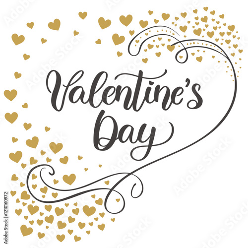 Handwritten Valentine's Day Typography with Gold Foil Hearts. Perfect for: Valentine's Day, luxury celebrations, romantic evenings