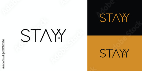 Stay Logo design unique and modern with black and gold accents.