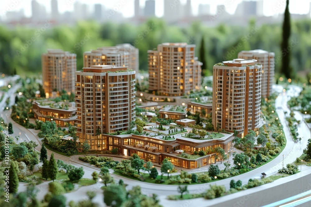 Fototapeta premium A detailed architectural model of a modern residential complex.