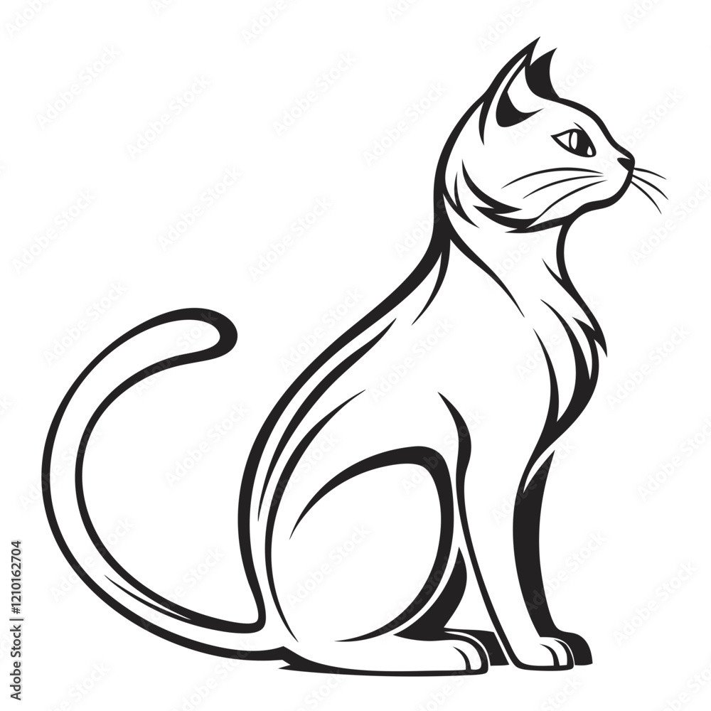 Obraz premium cat logo, black outline vector graphic transparent background