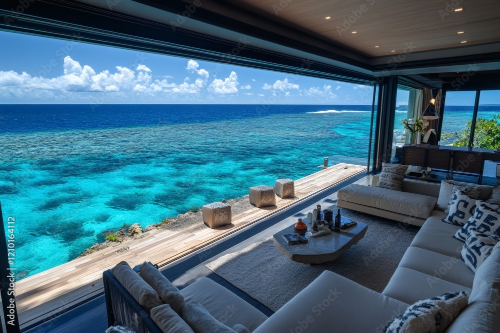 Fototapeta premium Sophisticated lounge with coral reef views