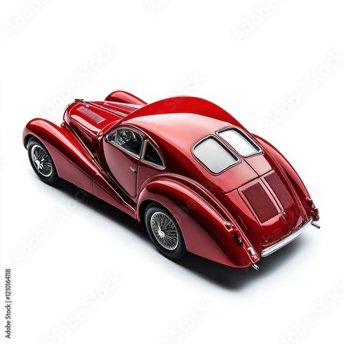 Detailed model car in shiny red finish showcased from above with a focus on design features
