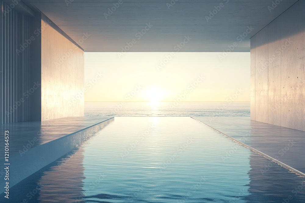 Minimal concrete suite with beach horizon Minimal concrete suite with beach horizon