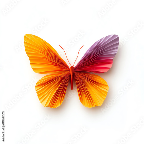 A vibrant orange and purple paper butterfly design, embodying creativity and transformation in art and nature. photo