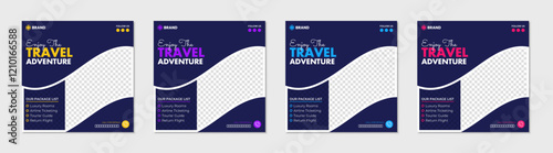 Set of  travel adventure social media pack template premium vector. Modern social media post template with travel theme.