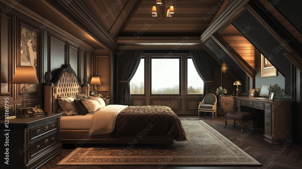 A modern minimalist attic living room. A modern minimalist attic living room.