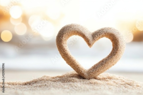 A heart drawn in the sand being washed away by a wave, symbolizing loss and impermanence photo