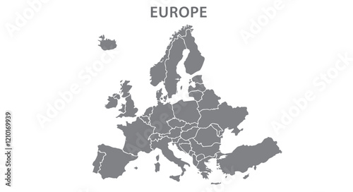 Europe with countries Map grey