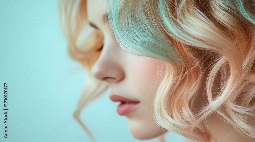 Soft gradient fill enhances delicate beauty in pastel hair colors during a serene portrait session Soft gradient fill enhances delicate beauty in pastel hair colors during a serene portrait session