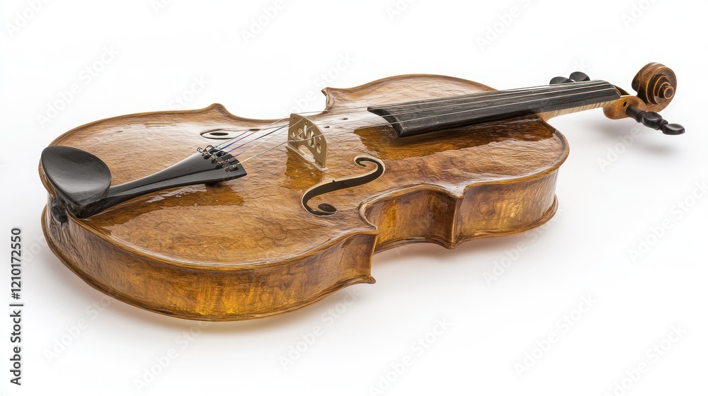 Obraz premium Antique violin rests on white background; studio shot for musical instrument catalog