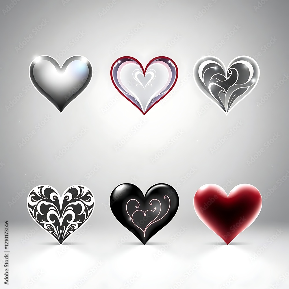 Romantic Heart Icons Collection Vector Design Set Romantic Heart Icons Collection Vector Design Set