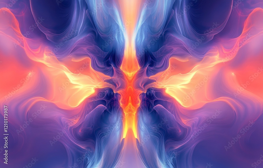 Fototapeta premium Abstract Butterfly: Fluid Hues of Purple, Orange, and Blue in a Dreamlike Style