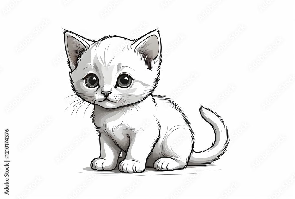 illustration of a drawn cute kitten, isolated on white background illustration of a drawn cute kitten, isolated on white background