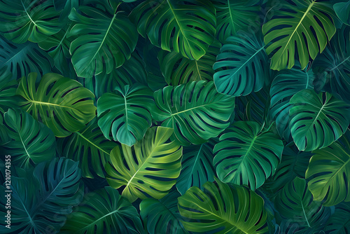 Vibrant monstera leaf texture for botanical themes