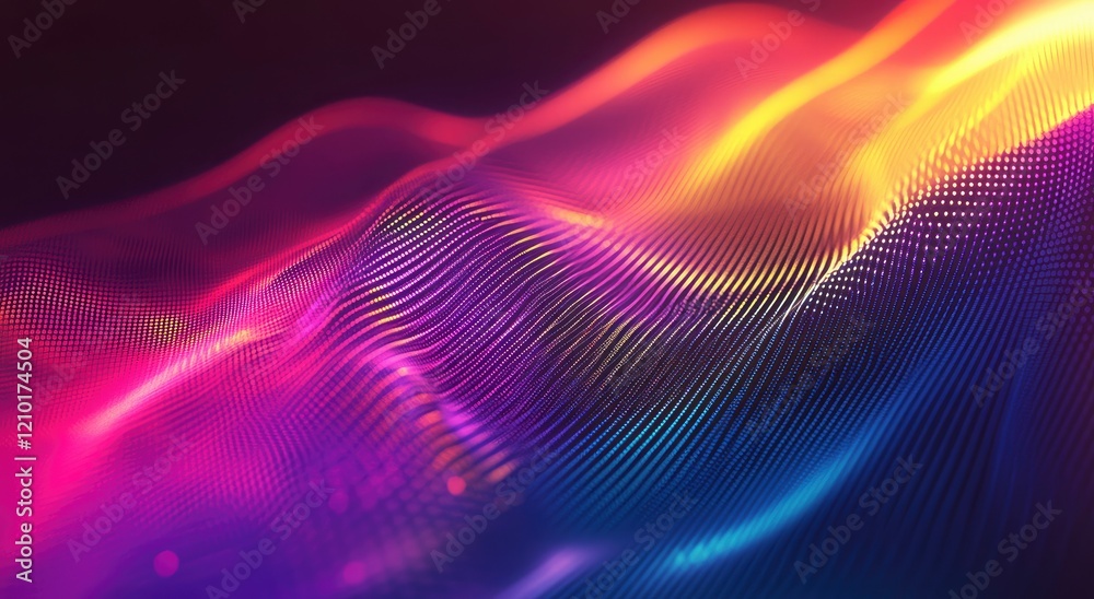 Obraz premium Abstract Colorful Wave: Vibrant Hues and Glowing Particle Art