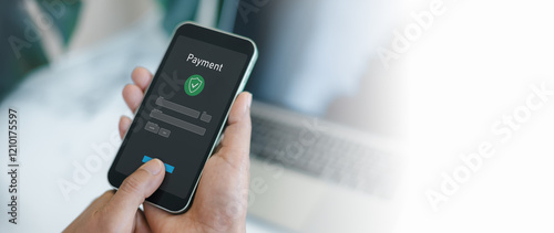 Online payment, Business people using computer, Banking, Online shopping, Digital online payment concept, Technology online banking applications via internet network, Financial transaction.
