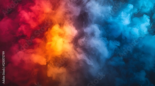 Vibrant abstract background featuring swirling billowing colorful smoke and fog in bold red orange yellow and blue hues  Moody atmospheric and ethereal digital perfect for wallpapers backgrounds