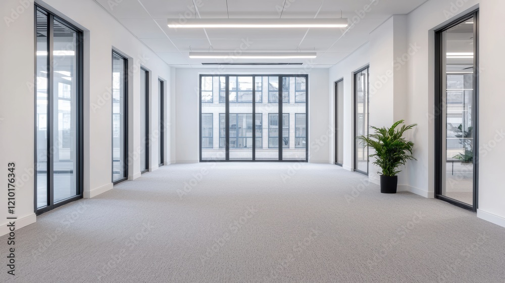 Fototapeta premium Bright, modern and empty office space maximizing natural light
