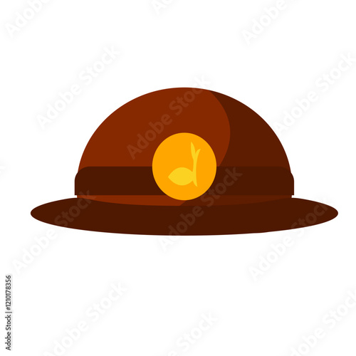 Brown Fedora Hat with Golden Emblem.
