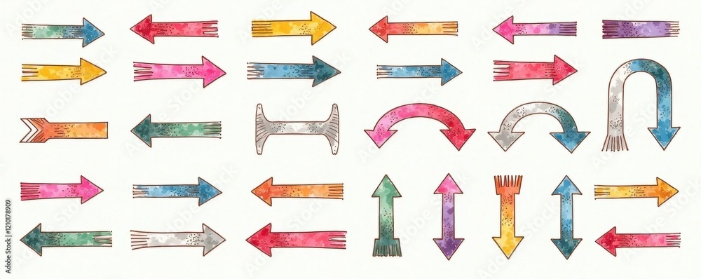 Variety of hand-drawn arrow marks, vector format, diverse styles, line art, hand drawn arrows, route Variety of hand-drawn arrow marks, vector format, diverse styles, line art, hand drawn arrows, route