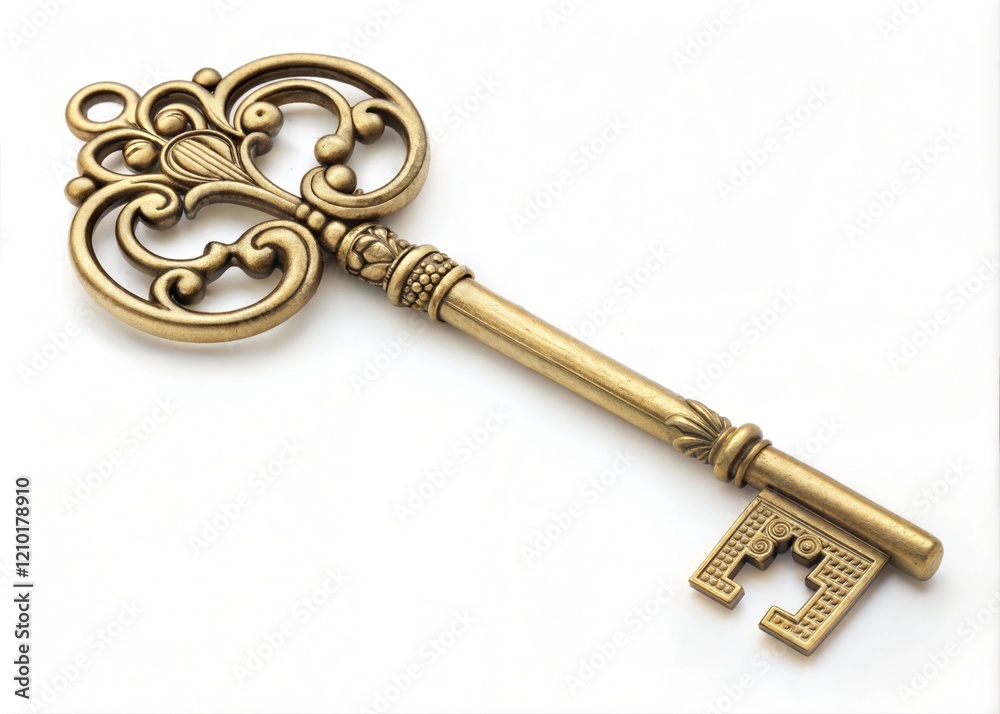 Golden Old Key Isolated on White Background with Clipping Path Golden Old Key Isolated on White Background with Clipping Path