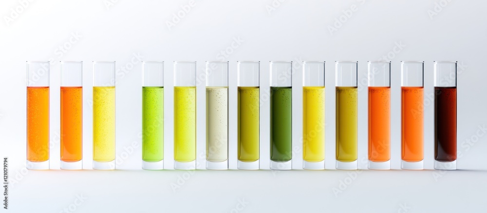Color Chart Oils in Test Tubes on White Background Color Chart Oils in Test Tubes on White Background