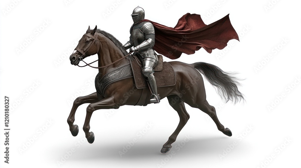 Knight, horse, gallop, cape, isolated, white, background, medieval, fantasy, game Knight, horse, gallop, cape, isolated, white, background, medieval, fantasy, game