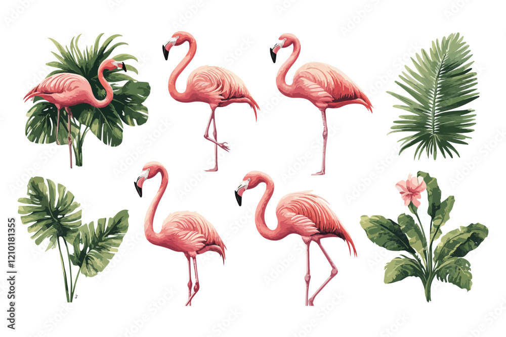 Obraz premium flamingos isolated on white t shirt bundle vector design