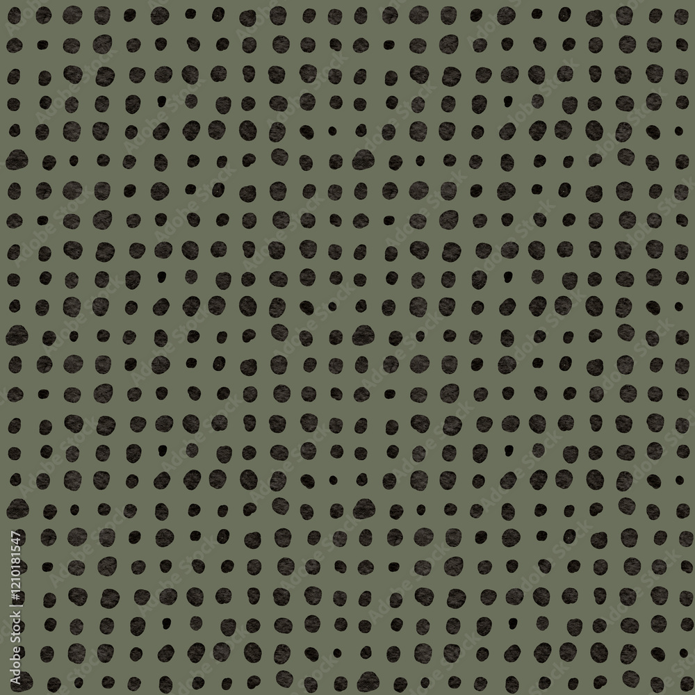 Pattern design featuring random black dots on an olive green background suitable for fabric and wallpaper Pattern design featuring random black dots on an olive green background suitable for fabric and wallpaper