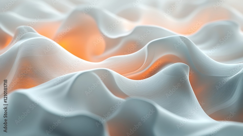 Fototapeta premium Abstract White Waves with Orange Glow