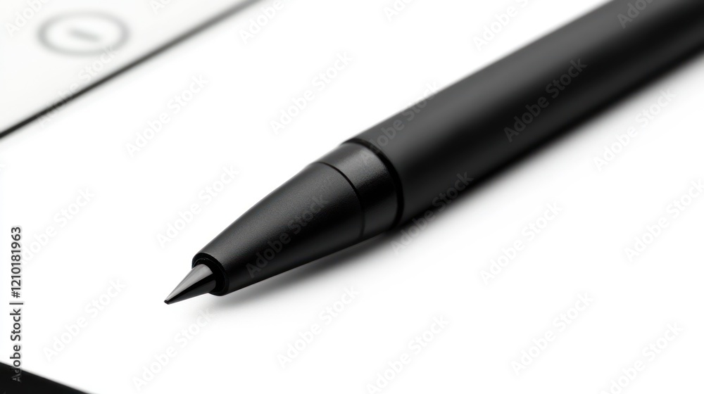 Fototapeta premium Black pen, close-up, white background, tablet, writing