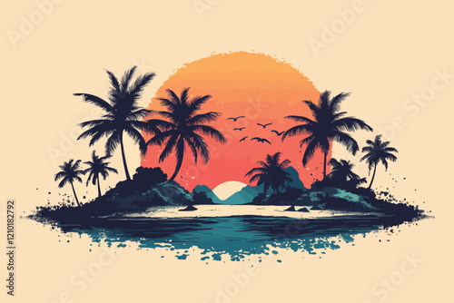 tropical island with trees