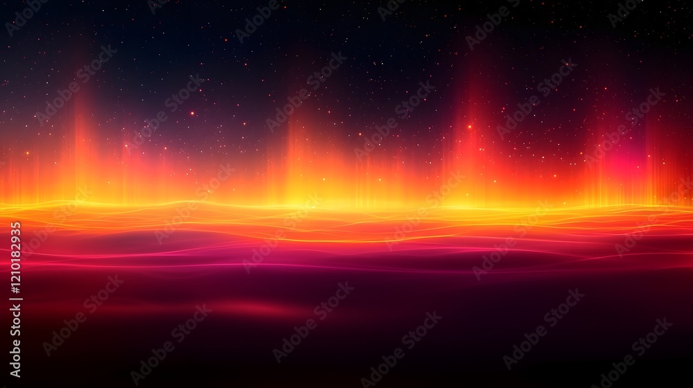 Obraz premium Breathtaking abstract background featuring vibrant horizontal light lines glowing softly against a blurred gradient of dark orange and black colors creating a dynamic ethereal