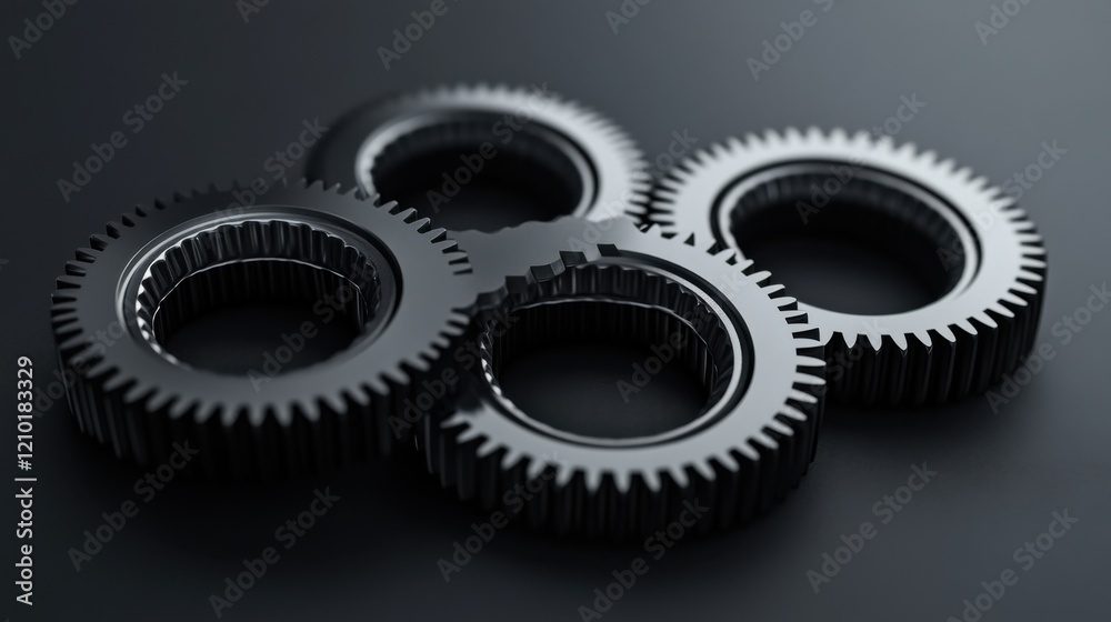 Close-up of the teeth on each side of black gears.
Close-up of the teeth on each side of black gears.