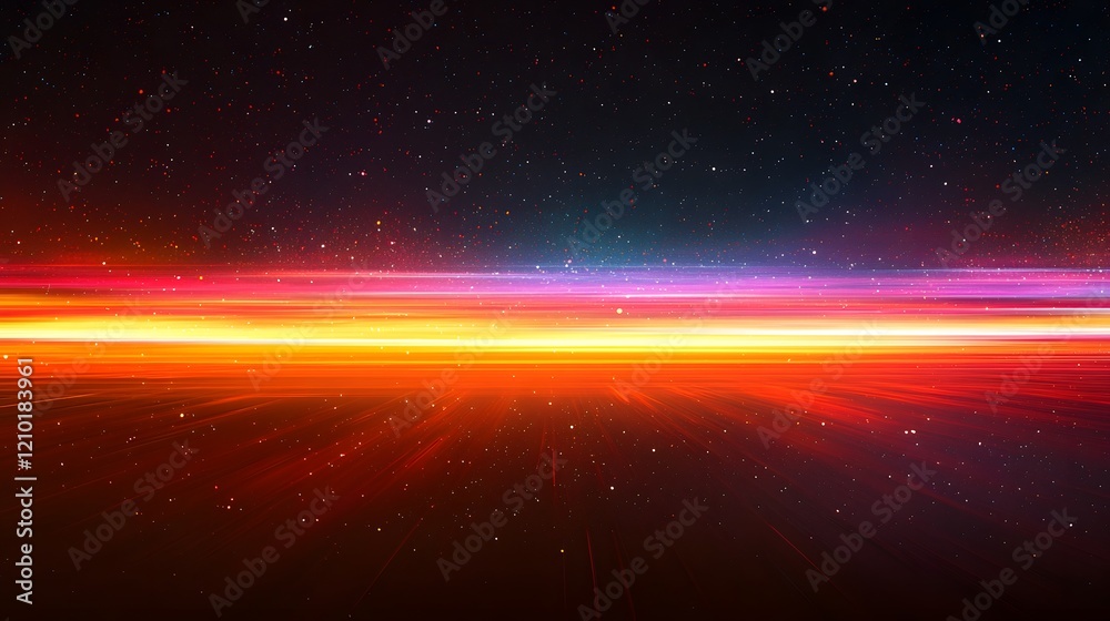 Fototapeta premium Mesmerizing Glowing Stripes in Dynamic Motion on Dark Atmospheric Background Colorful flowing horizontal lines create a captivating and ethereal visual experience