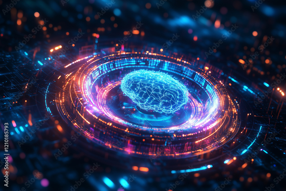 Obraz premium Artificial Intelligence concept. A technological holographic brain. AI